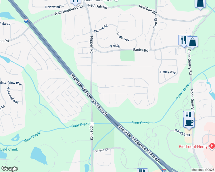 map of restaurants, bars, coffee shops, grocery stores, and more near 100 Verbena Court in Stockbridge