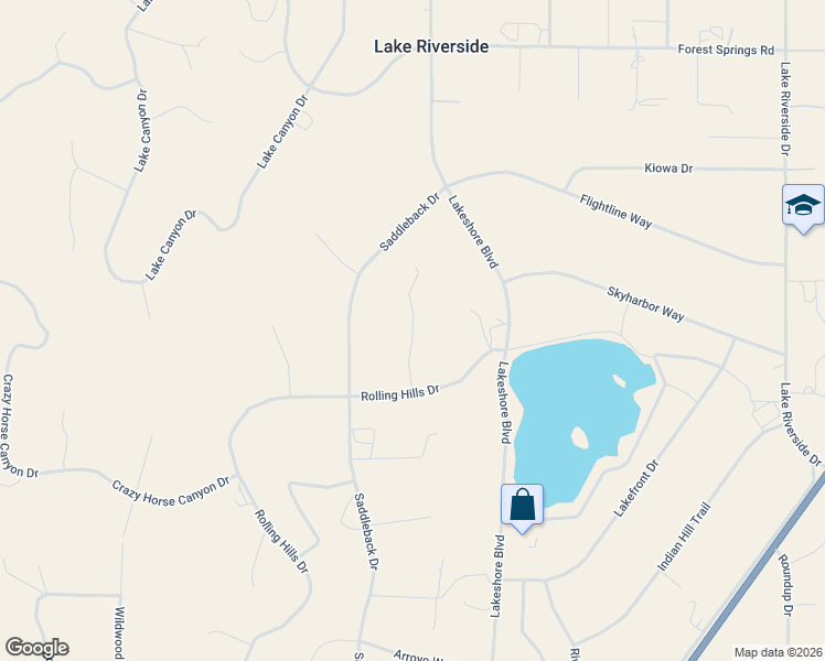map of restaurants, bars, coffee shops, grocery stores, and more near Skyview Way in Lake Riverside