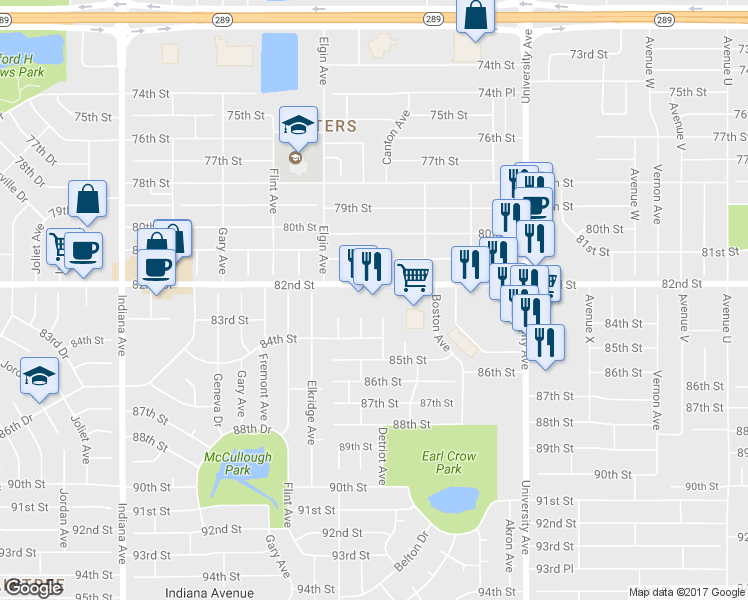 map of restaurants, bars, coffee shops, grocery stores, and more near 2721 82nd St in Lubbock