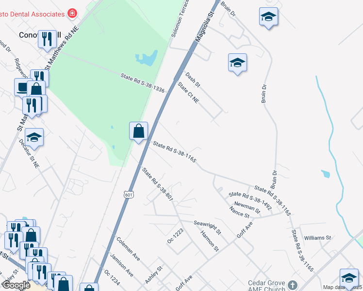 map of restaurants, bars, coffee shops, grocery stores, and more near 2840 Magnolia Street in Orangeburg