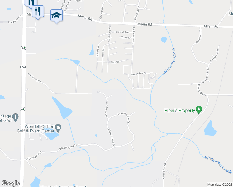 map of restaurants, bars, coffee shops, grocery stores, and more near 125 Westgreen Way in Tyrone