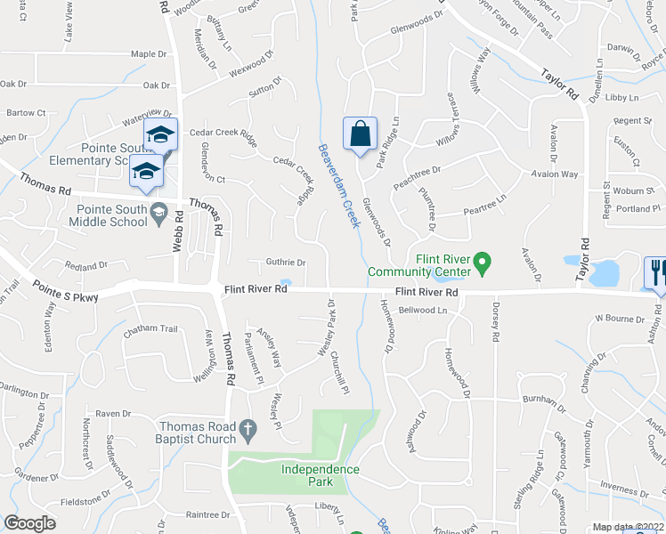 map of restaurants, bars, coffee shops, grocery stores, and more near 8668 Cedar Creek Ridge in Riverdale