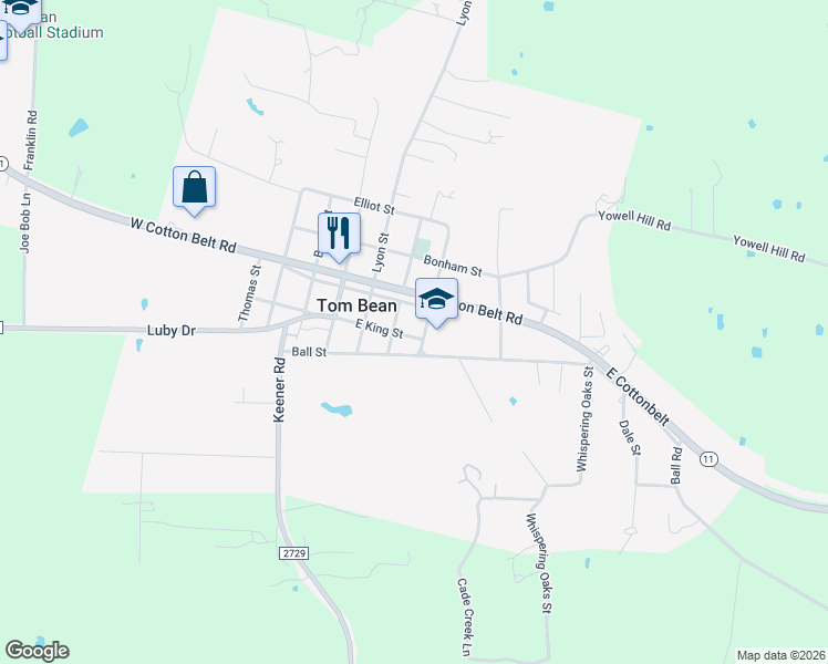 map of restaurants, bars, coffee shops, grocery stores, and more near 310 West King Street in Tom Bean