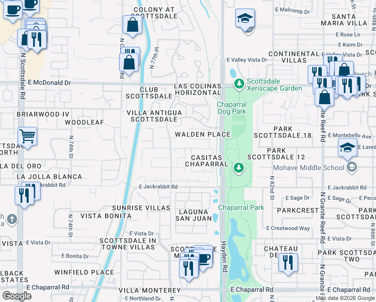 map of restaurants, bars, coffee shops, grocery stores, and more near 5654 North 78th Way in Scottsdale