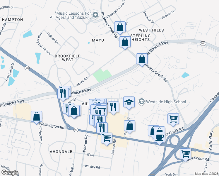 map of restaurants, bars, coffee shops, grocery stores, and more near 4119 Iron Horse Drive in Augusta