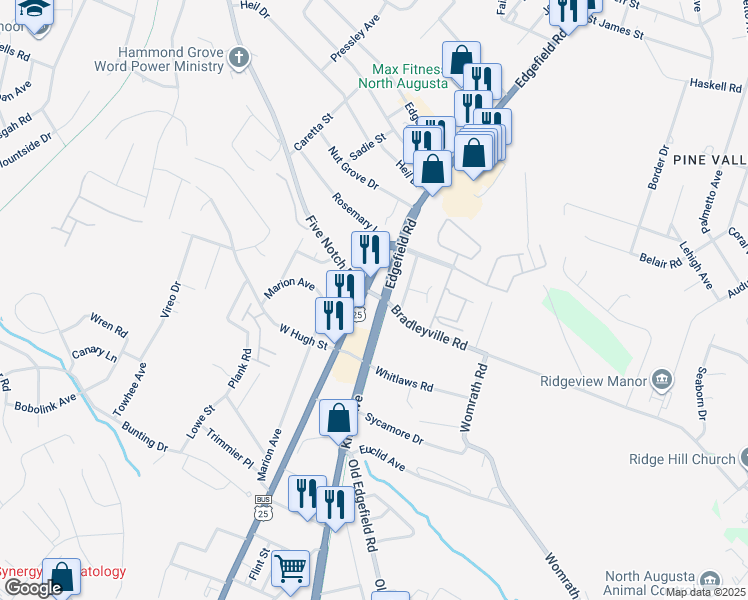 map of restaurants, bars, coffee shops, grocery stores, and more near 1817 Georgia Avenue in North Augusta