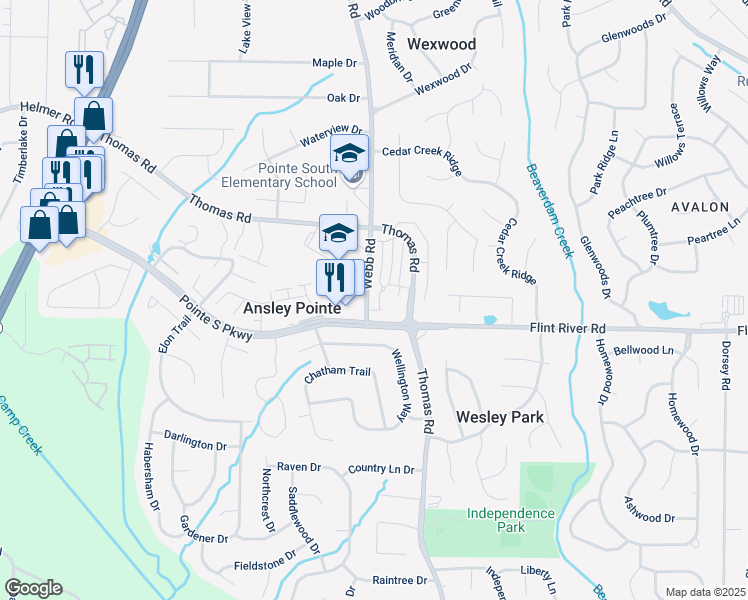 map of restaurants, bars, coffee shops, grocery stores, and more near 8658 Webb Road in Riverdale