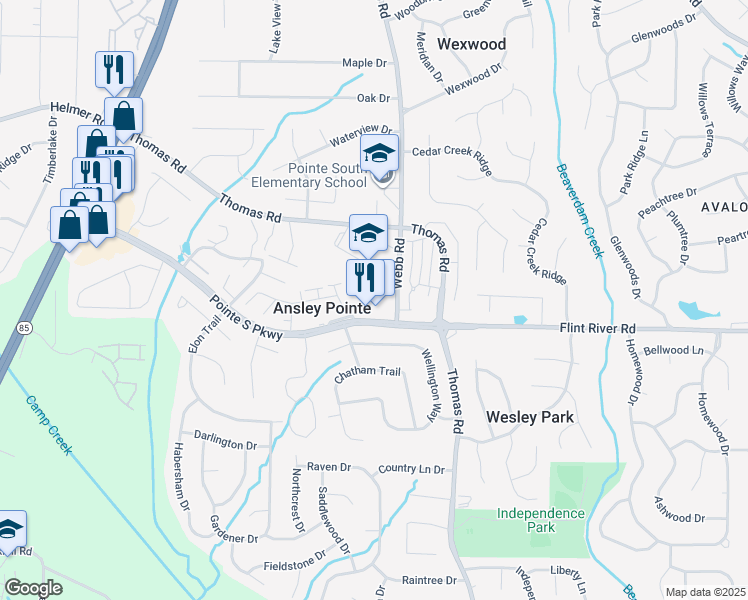 map of restaurants, bars, coffee shops, grocery stores, and more near 615 Pointe South Parkway in Jonesboro