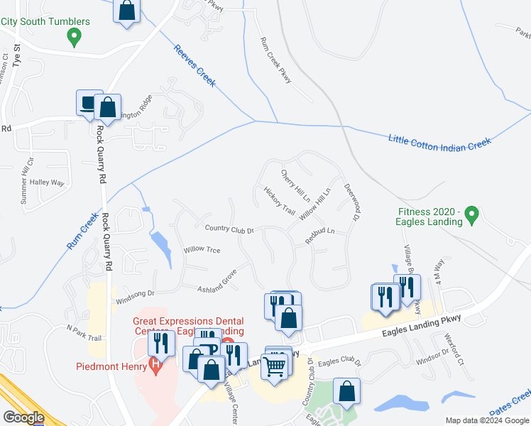 map of restaurants, bars, coffee shops, grocery stores, and more near 802 Deerwood Drive in Stockbridge