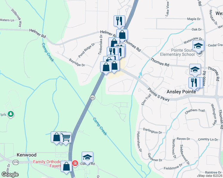 map of restaurants, bars, coffee shops, grocery stores, and more near 1015 Brandon Hill Way in Jonesboro