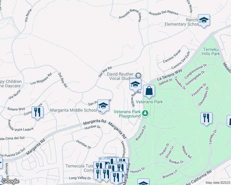 map of restaurants, bars, coffee shops, grocery stores, and more near 30697 San Pasqual Road in Temecula