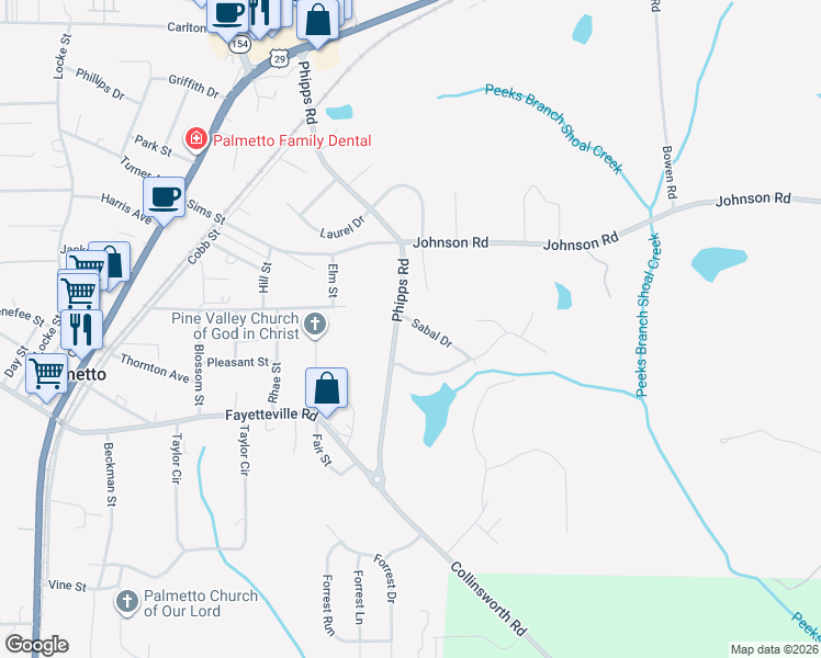 map of restaurants, bars, coffee shops, grocery stores, and more near 204 Sabal Drive in Palmetto