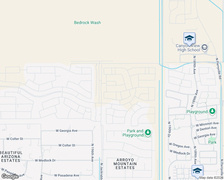 map of restaurants, bars, coffee shops, grocery stores, and more near 5827 North 195th Drive in Buckeye