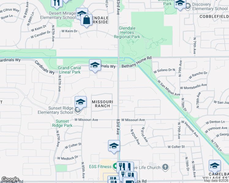 map of restaurants, bars, coffee shops, grocery stores, and more near 5635 North 83rd Avenue in Glendale