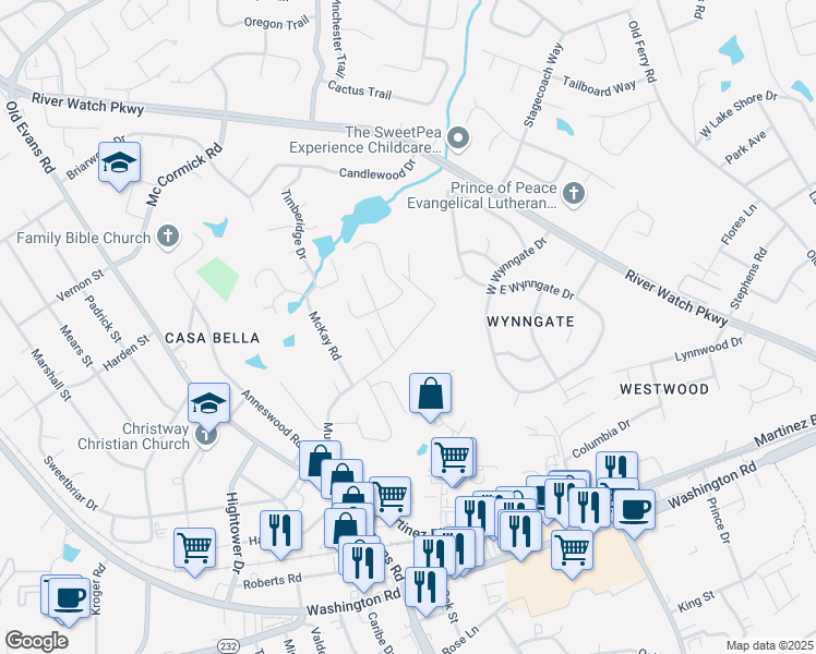 map of restaurants, bars, coffee shops, grocery stores, and more near 3775 Murray Road in Martinez
