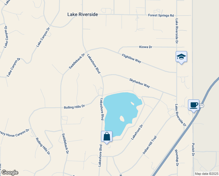 map of restaurants, bars, coffee shops, grocery stores, and more near Lakeshore Boulevard in Riverside County