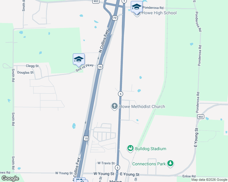 map of restaurants, bars, coffee shops, grocery stores, and more near 1000 North Denny Street in Howe