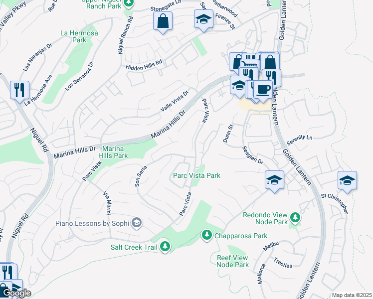 map of restaurants, bars, coffee shops, grocery stores, and more near 35 Brindisi in Laguna Niguel
