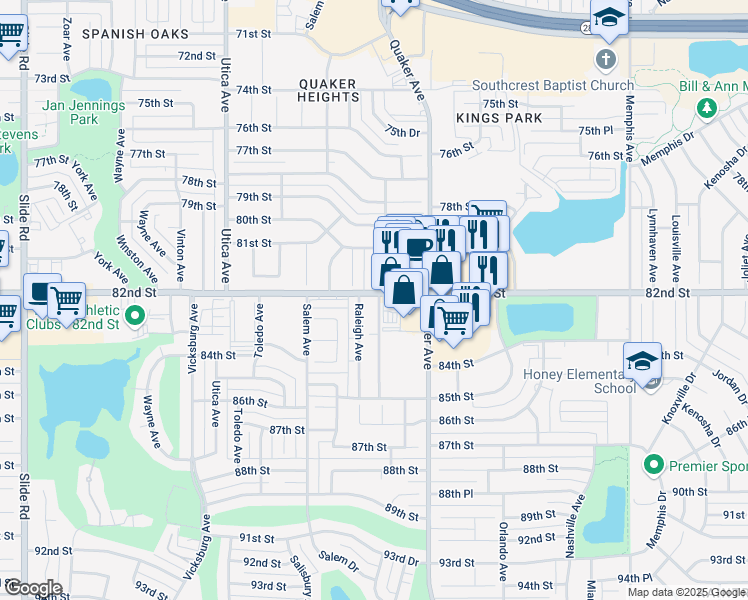 map of restaurants, bars, coffee shops, grocery stores, and more near 4425 82nd Street in Lubbock