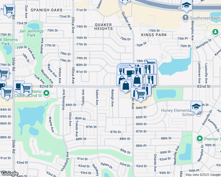 map of restaurants, bars, coffee shops, grocery stores, and more near 8201 Richmond Avenue in Lubbock