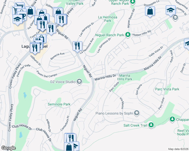 map of restaurants, bars, coffee shops, grocery stores, and more near 24364 Cielo in Laguna Niguel
