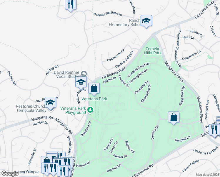 map of restaurants, bars, coffee shops, grocery stores, and more near 41247 Pine Tree Circle in Temecula