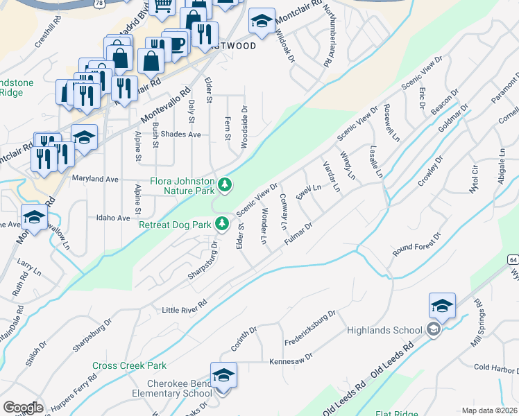map of restaurants, bars, coffee shops, grocery stores, and more near 501 Elder Street in Irondale