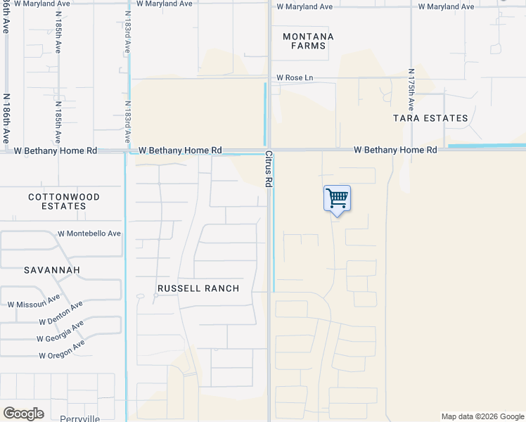 map of restaurants, bars, coffee shops, grocery stores, and more near 5713 North 179th Drive in Litchfield Park