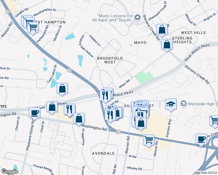 map of restaurants, bars, coffee shops, grocery stores, and more near 3126 Fieldstone Circle in Augusta