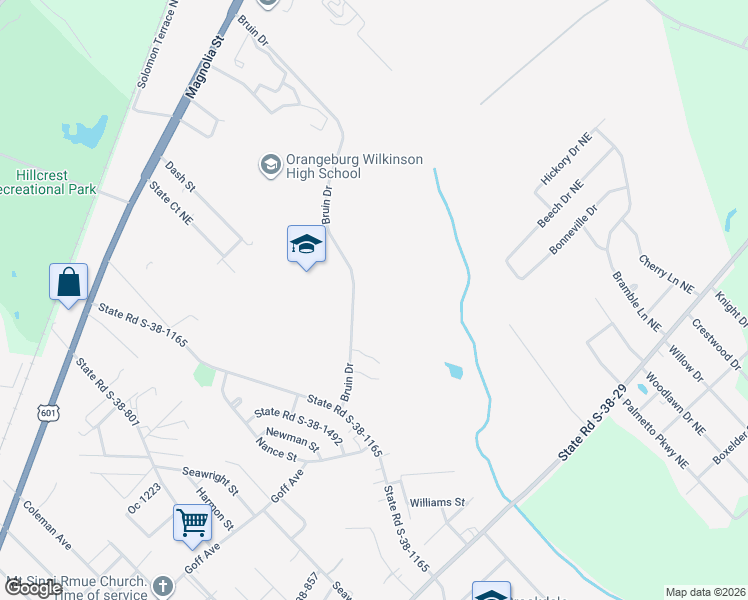 map of restaurants, bars, coffee shops, grocery stores, and more near 303 Helping Hands Drive in Orangeburg