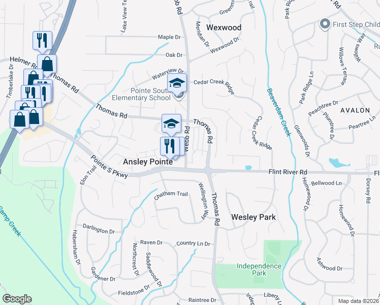 map of restaurants, bars, coffee shops, grocery stores, and more near 615 Pointe South Parkway in Jonesboro