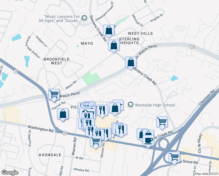 map of restaurants, bars, coffee shops, grocery stores, and more near 4080 Iron Horse Drive in Augusta