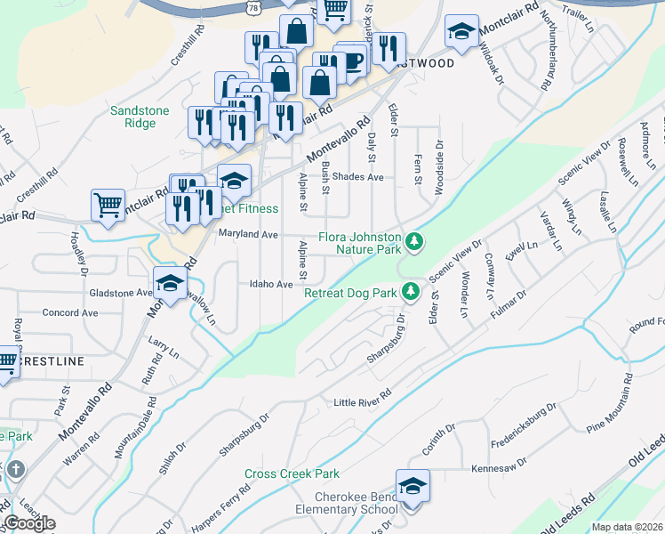 map of restaurants, bars, coffee shops, grocery stores, and more near 4745 Idaho Avenue in Irondale