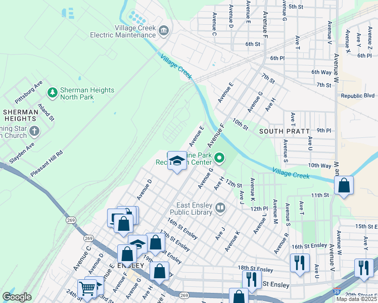 map of restaurants, bars, coffee shops, grocery stores, and more near 1239-1299 Avenue East in Birmingham