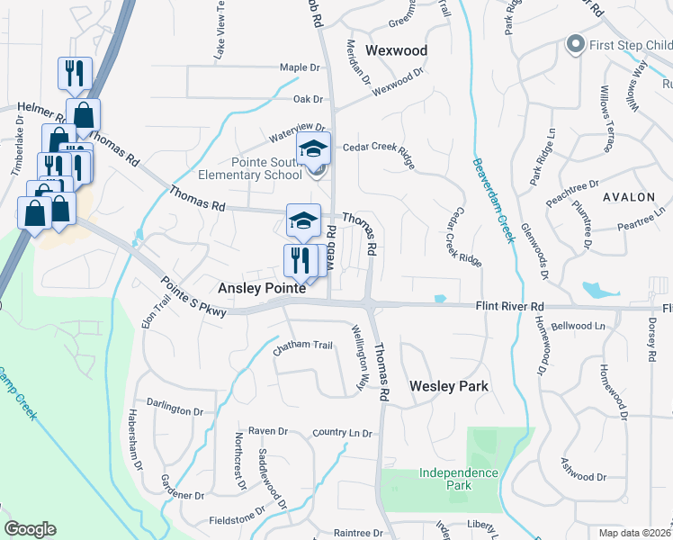 map of restaurants, bars, coffee shops, grocery stores, and more near 615 Pointe South Parkway in Jonesboro