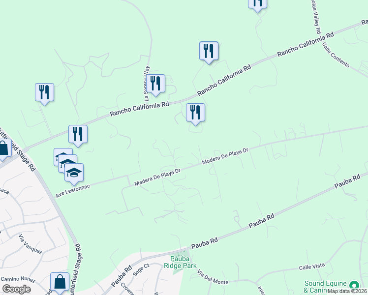 map of restaurants, bars, coffee shops, grocery stores, and more near 41300 Berkswell Lane in Temecula