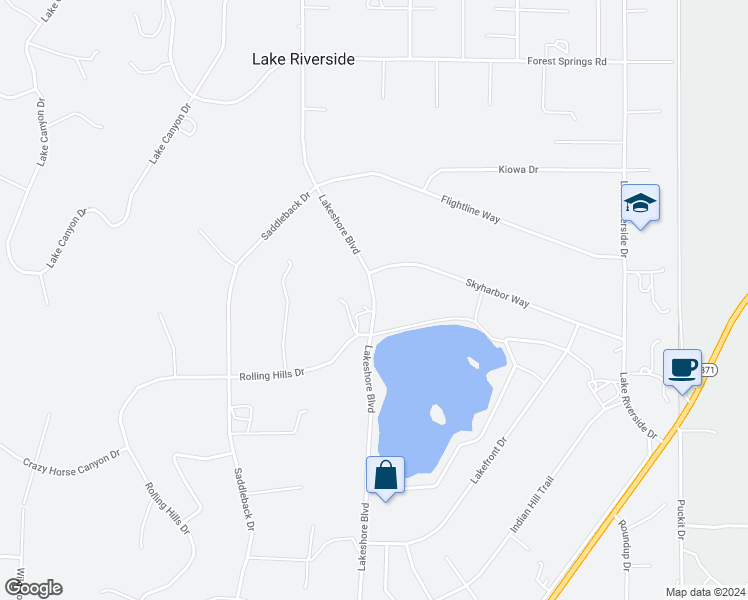 map of restaurants, bars, coffee shops, grocery stores, and more near Lakeshore Boulevard in Riverside County