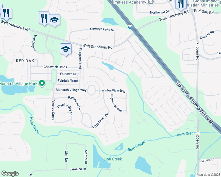 map of restaurants, bars, coffee shops, grocery stores, and more near 507 Winter View Way in Stockbridge