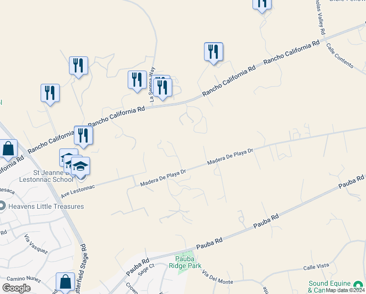 map of restaurants, bars, coffee shops, grocery stores, and more near 41300 Berkswell Lane in Temecula