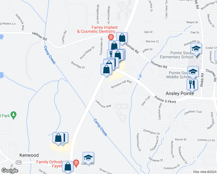 map of restaurants, bars, coffee shops, grocery stores, and more near 1052 Brandon Hill Way in Jonesboro
