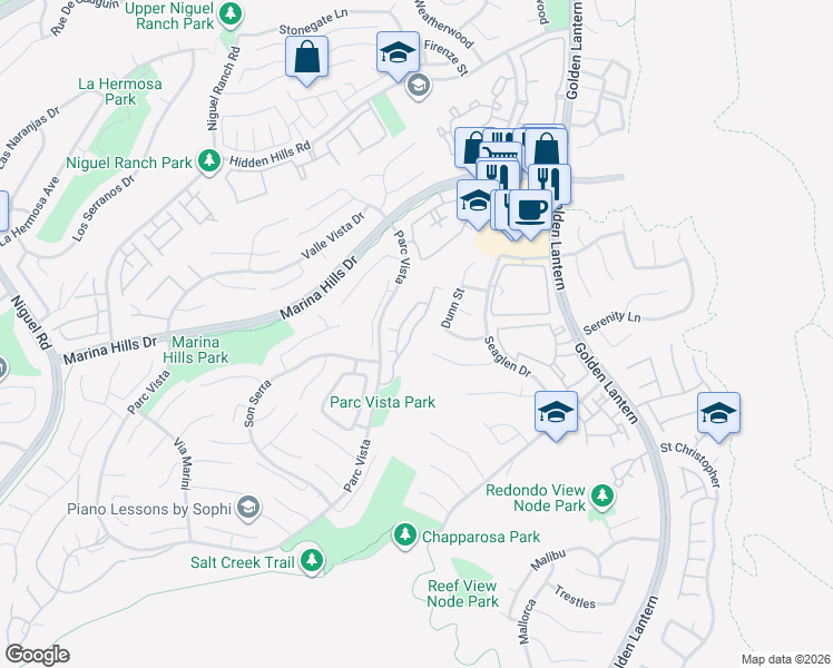 map of restaurants, bars, coffee shops, grocery stores, and more near 125 Fleurance Street in Laguna Niguel
