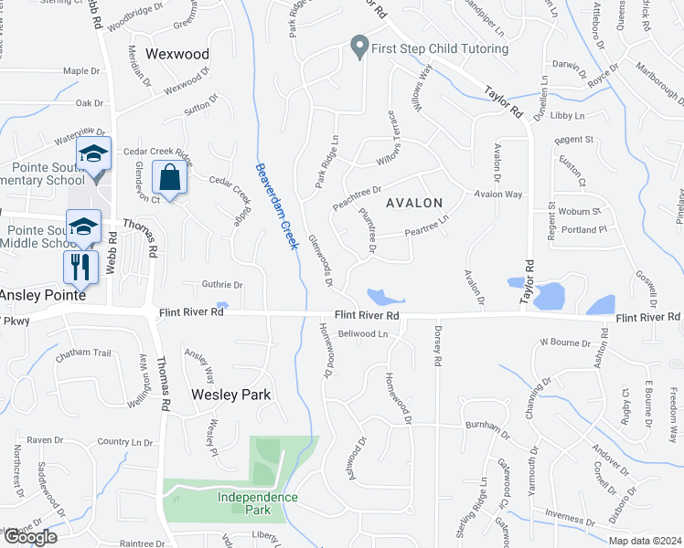 map of restaurants, bars, coffee shops, grocery stores, and more near 8655 Plumtree Drive in Riverdale