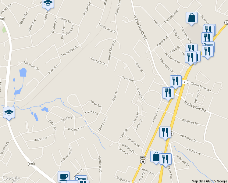 map of restaurants, bars, coffee shops, grocery stores, and more near 2212 Vireo Drive in North Augusta