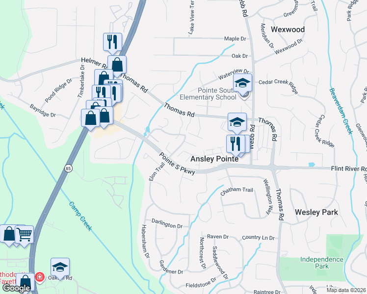 map of restaurants, bars, coffee shops, grocery stores, and more near 800 Park Villa Way in Jonesboro