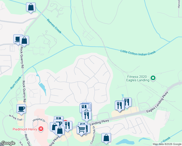 map of restaurants, bars, coffee shops, grocery stores, and more near 103 Cherry Hill Lane in Stockbridge