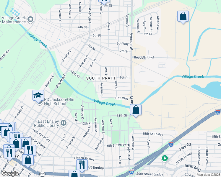 map of restaurants, bars, coffee shops, grocery stores, and more near 2013 10th Street in Birmingham