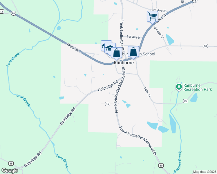 map of restaurants, bars, coffee shops, grocery stores, and more near 140 Goldridge Road in Ranburne