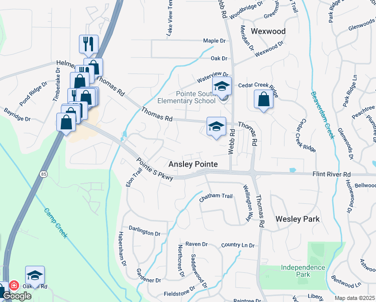 map of restaurants, bars, coffee shops, grocery stores, and more near 8582 Jamestown Way in Jonesboro