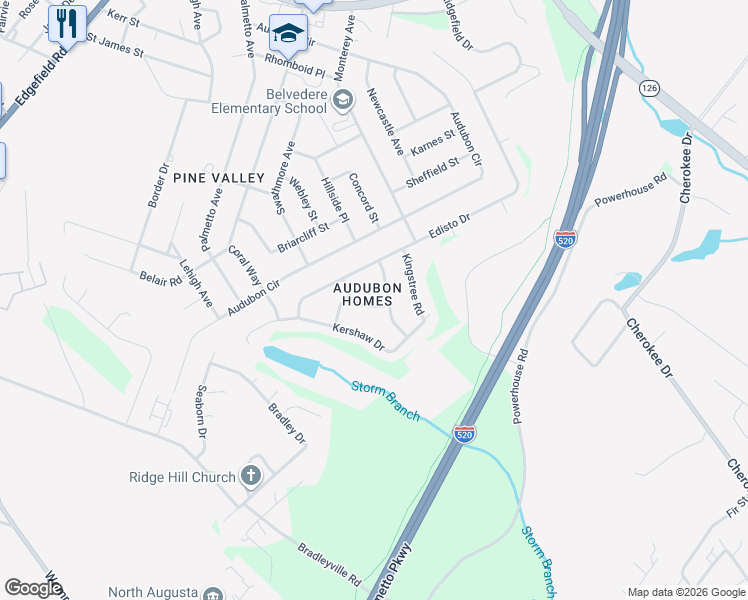 map of restaurants, bars, coffee shops, grocery stores, and more near 405 Catawba Road in North Augusta