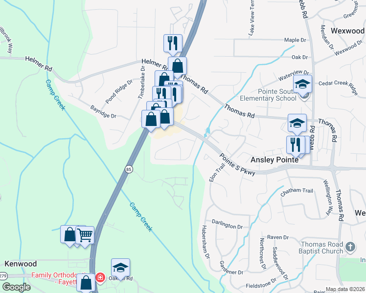 map of restaurants, bars, coffee shops, grocery stores, and more near 8652 Brandon Hill Lane in Jonesboro